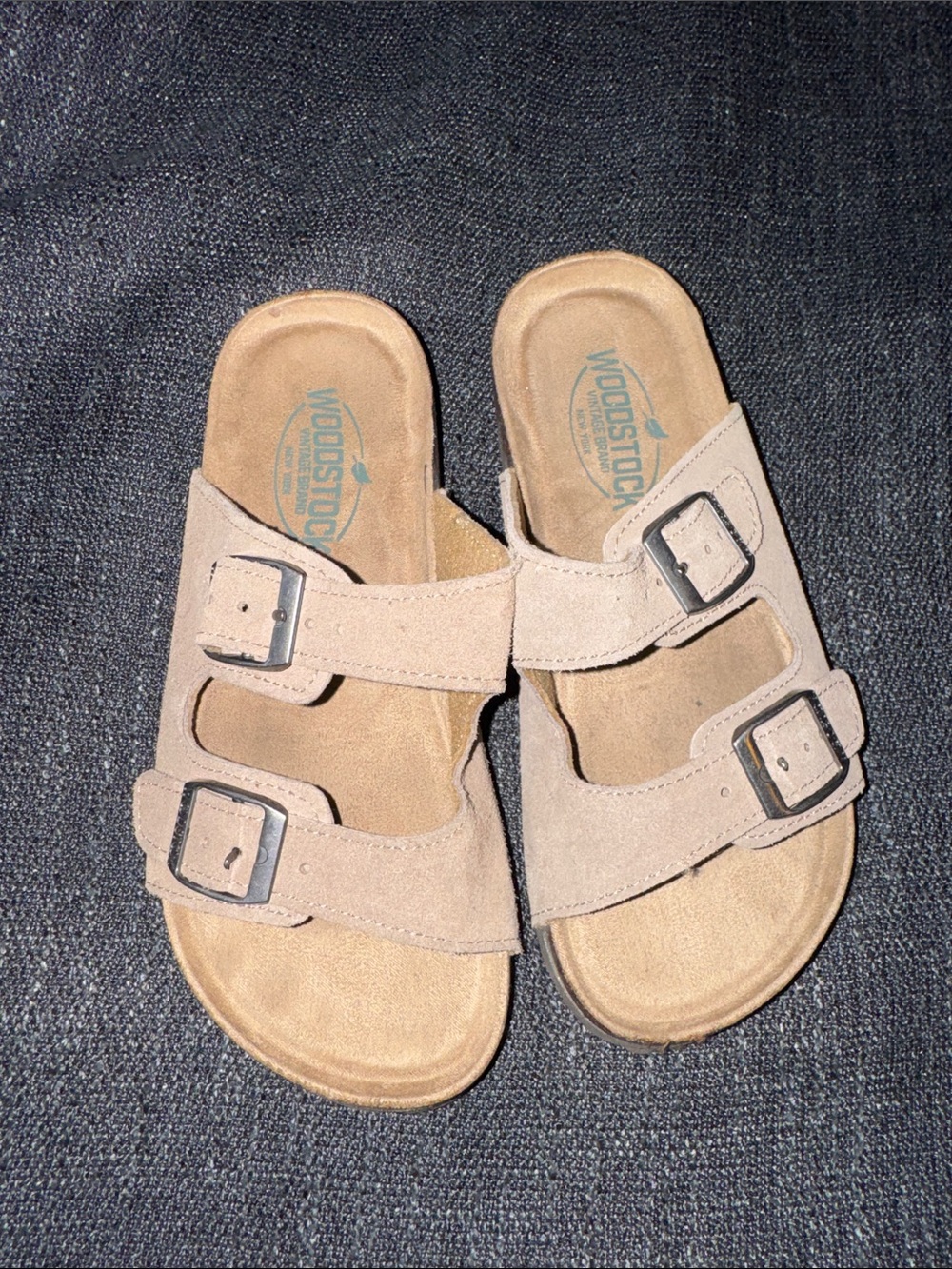 Woodstock Kids Beige Double-Buckle Suede Slide Sandals